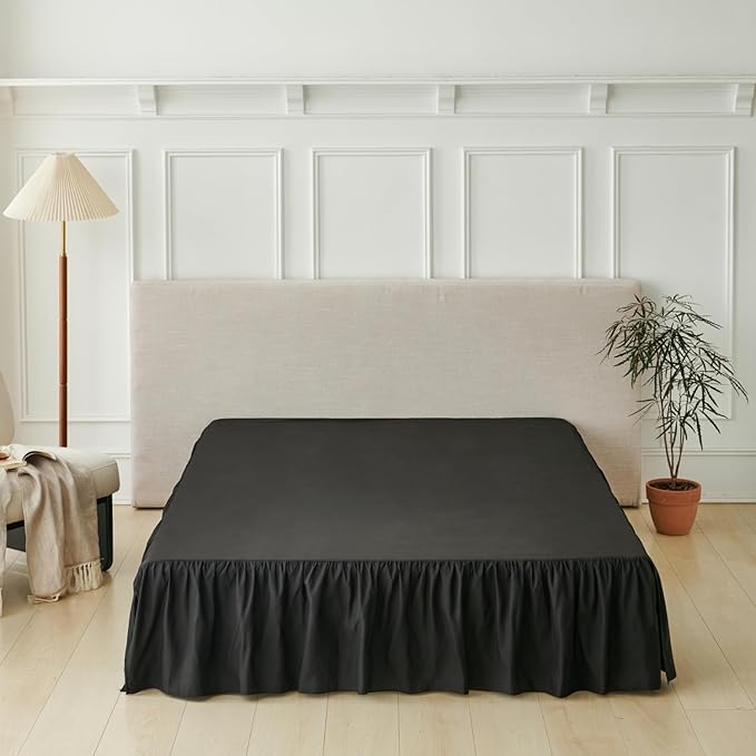 Bed Skirt Queen Size Ruffled Bed Skirt with Split Corners, Queen Bed Skirts 18 Inch Drop with Platform, Black, 18'' Queen