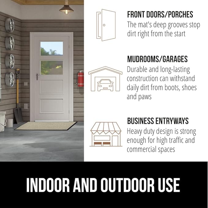GORILLA GRIP Waterproof Traffic Guard Door Mat, 60x36, Heavy Duty Entryway Mats, Strong Rubber Back Commercial Utility Rugs for Office Hallway, Garage Floor and Home, Low Profile Carpet Runner, Beige