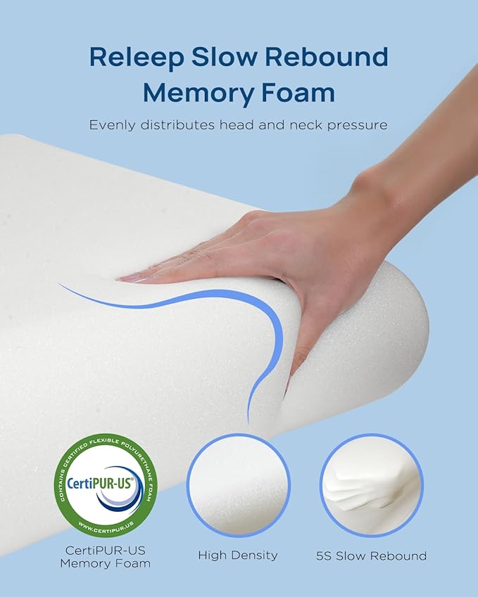 Cooling Soft Memory Foam Pillow, Cervical Neck Pillow for Side Sleepers, Back & Stomach Sleepers, Ergonomic Orthopedic Design for Neck Pain Relief and Deep Sleep, CertiPUR-US