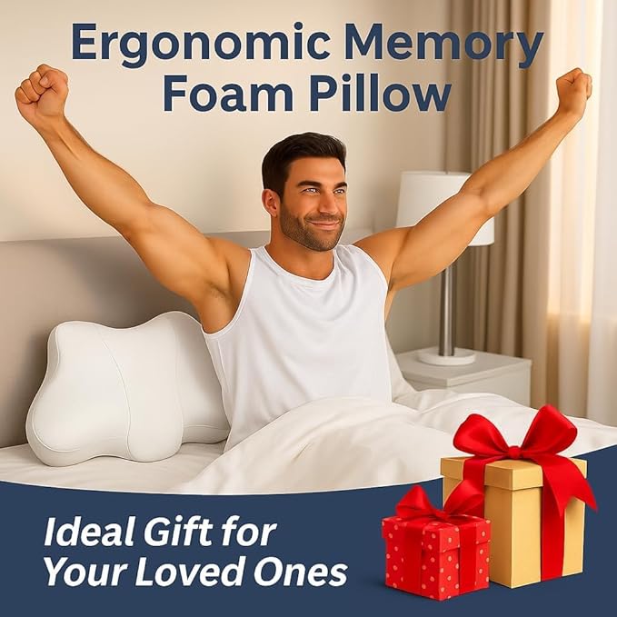 Extra High Loft Cervical Pillow for Side Sleepers, 6.30" Ergonomic Memory Foam Pillow for Broad Shoulders, Dual-Height Design, Washable Cove
