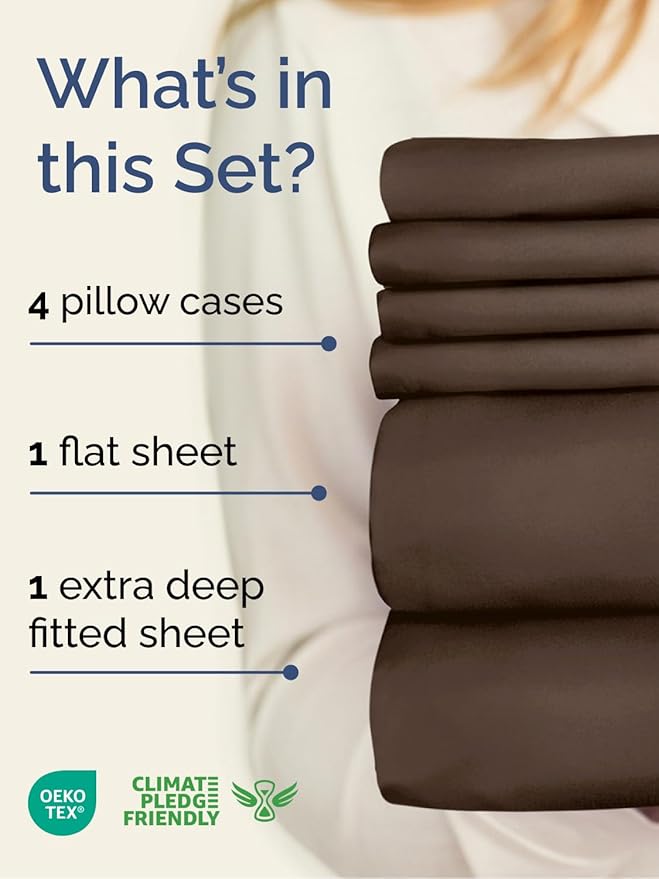 Extra Deep Full Sheet Set - 6 Piece Breathable and Cooling Sheets - Hotel Luxury Bed Sheets Set - Easy & Secure Fit - Soft, Wrinkle Free and Comfy Sheets Set - Brown Sheet Set with Extra Deep Pockets