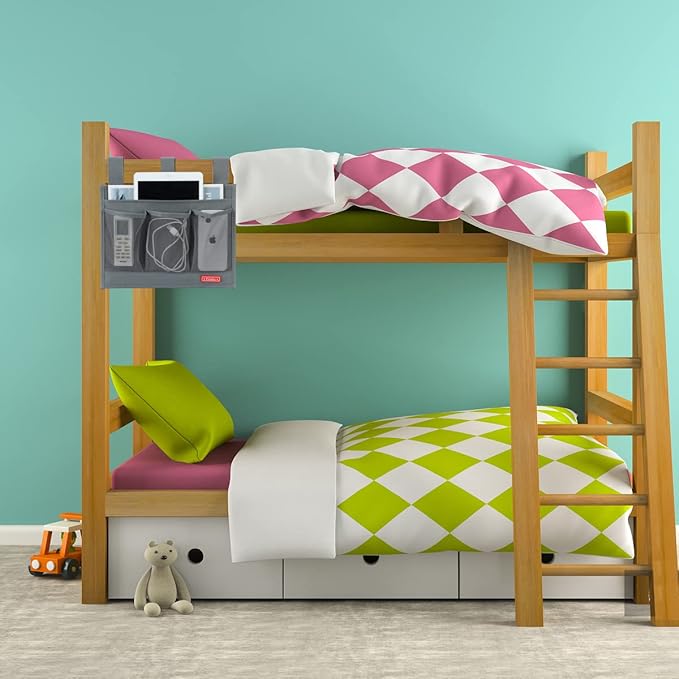 Falaku Hanging Bedside Caddy,Bedside Organizer Caddy for Bed Rails(4 Pockets-Grey)