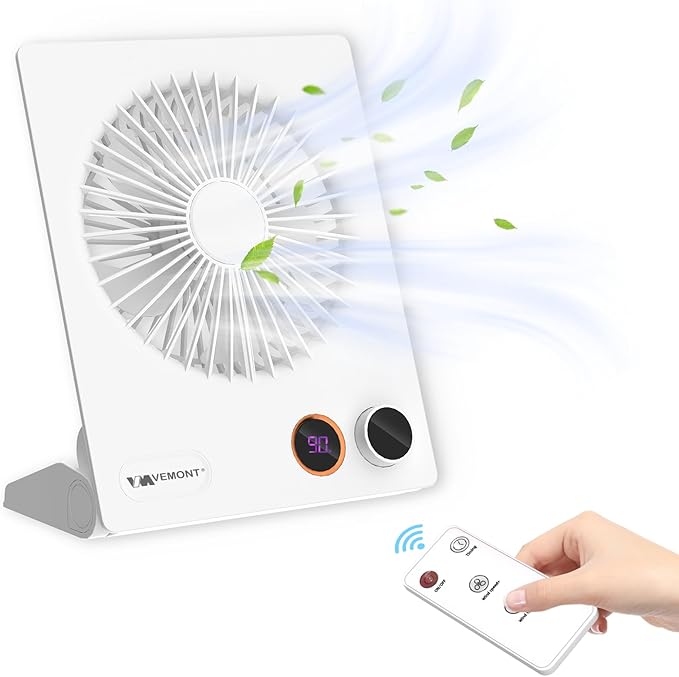 VEMONT 180°Foldable Portable Personal Fan Built-in 5000mAh Rechargeable Battery,Remote Control,Variable Stepless Speed.Hanging Design,Suitable For Home, Office, Travel,And Outdoor Use,Great Gift