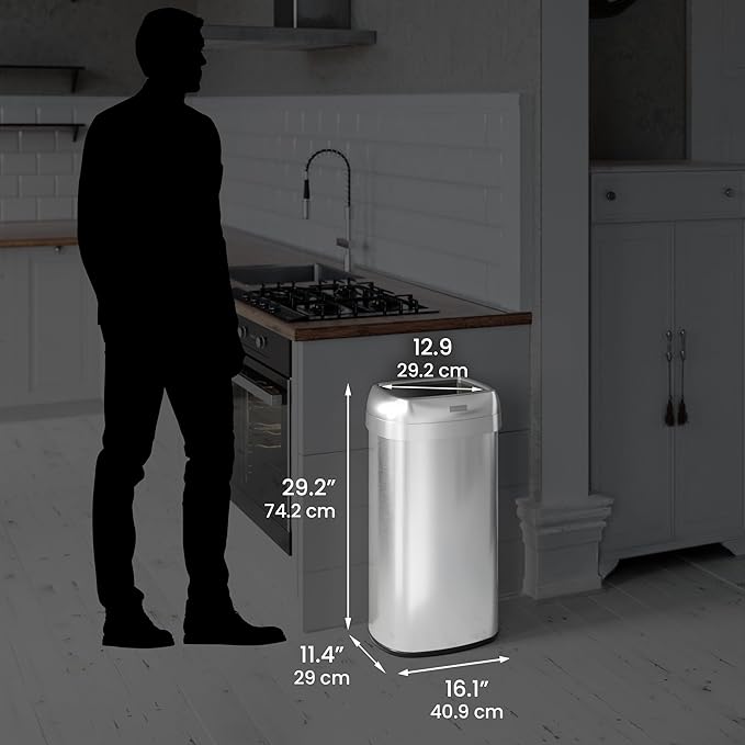 iTouchless 61 Liter / 16 Gallon Open Top Kitchen Trash Can & Recycle Bin with Double Odor Filters, Stainless Steel Commercial Grade Garbage Bin for Garage Home, Office, Restaurant, Restroom Store Dorm