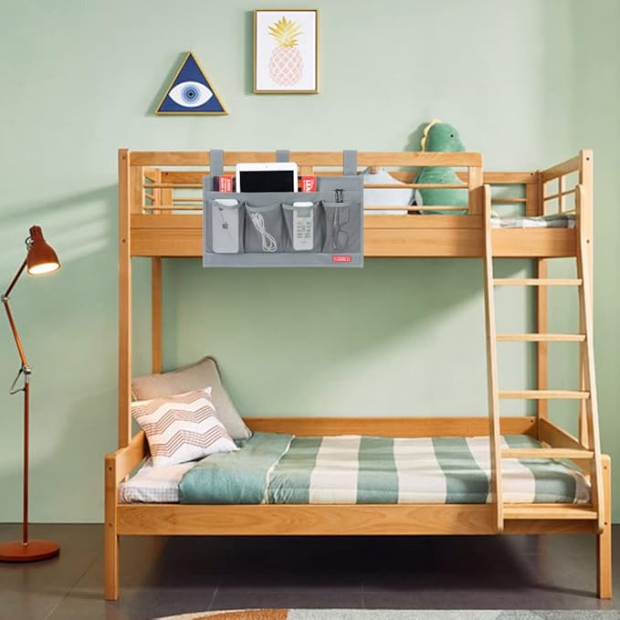 Zafit Hanging Bedside Caddy, Bedside Storage Organizer for Magazine, Phone, Remote control (6 Pockets-Grey)