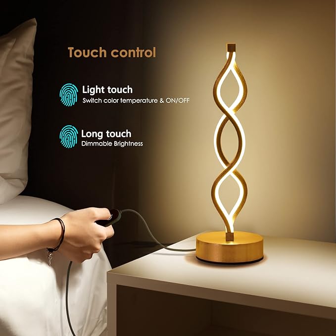 NUÜR Gold Lamps for Bedrooms Set of 2, Small Table Lamp, 3 Colour Temperature, 15.8 Inch Height, Bedsides Lamps for Living Room