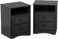 Set of 2 Large Night Stand with Drawers, 17.7" W Nightstand with 2 Drawers, Accent Bed Side Table and End Table with Large Open Storage for Bedroom, Living Room,Black