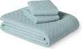 Amazon Basics Brushed Microfiber Quilt Set, Extra Soft with Natural Texture, 3-Piece,King, Blue