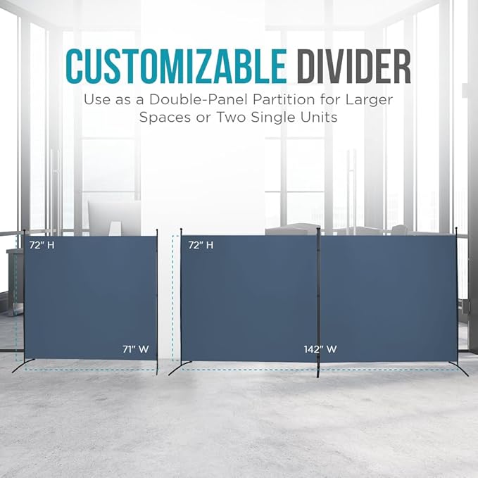 SteelAid Room Divider (Double Panel) – Folding Partition Privacy Screen for Office, Classroom, Dorm Room, Kids Room, Studio, Conference - 142" x 72" - Easy to Assemble, Freestanding & Foldable