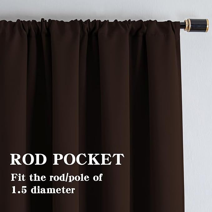 Blackout Curtains for Bedroom 1 Panel, Custom Curtains Thermal Insulated Chocolate, Rod Pocket Room Darkening Drapes for Living Room Windows Luxury Decor(Custom Size,Chocolate)