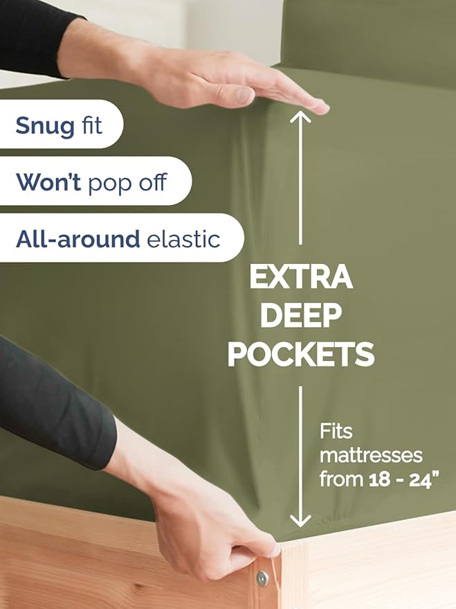 Extra Deep Queen Sheet Set - 6 Piece Breathable & Cooling Sheets - Hotel Luxury Bed Sheets Set - Easy & Secure Fit - Soft, Wrinkle Free & Comfy Sheets Set - Sage Green Sheet Set w/Extra Deep Pockets