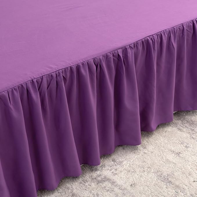 Bed Skirt Queen Size Ruffled Bed Skirt with Split Corners, 12 Inch Drop Dust Ruffle Bed Skirts with Platform, Grape