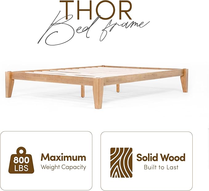 Thor Premium Solid Wood Bed Frame King, Platform Bed, Japanese Joinery Bed Frame, Wood Slat Support, No Box Spring Needed, Easy Assembly, Minimalist & Modern Style (Light Oak)