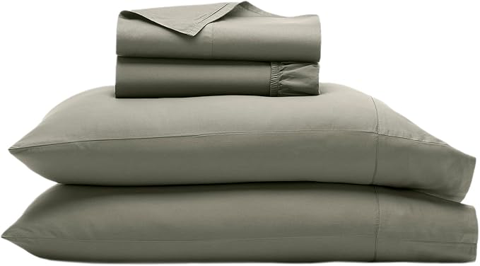 BOLL & BRANCH Signature Hemmed Sheet Set - Split King, Juniper - Luxury 100% Organic Cotton - Includes 1 Flat, 2 Fitted, 2 Pillowcases - Buttery Soft