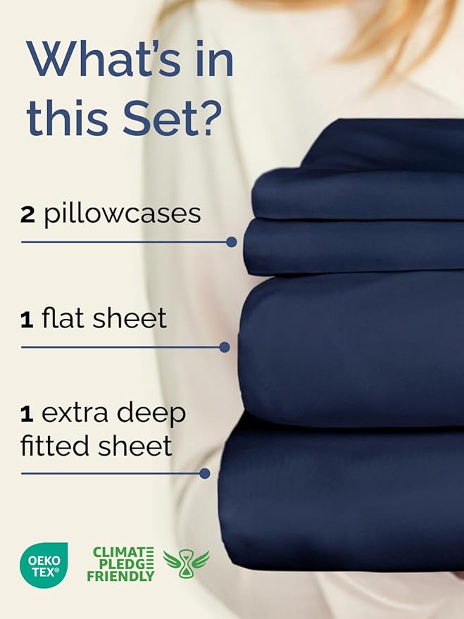 Extra Deep Twin XL Sheet Set - 4 Piece Breathable and Cooling Sheets - Hotel Luxury Bed Sheets Set - Easy Fit - Soft, Wrinkle Free and Comfy Sheets Set - Navy Blue Sheet Set with Extra Deep Pockets