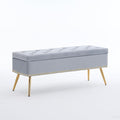 Velvet Storage Bench with Gold Legs& Nailhead Trim, 46" Wide Upholstered Modern Bedroom Bench for End of Bed, Tufted Ottoman for Entryway Living Room Dining Room (Gray, 46" Wide)