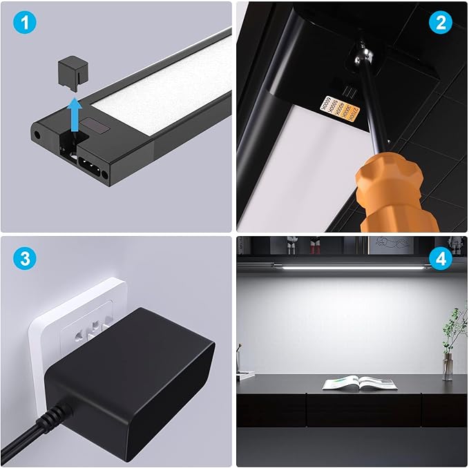 WOBANE Under Cabinet Lighting,Dimmable Counter Lights for Kitchen with 5 Color,Wireless Hand Wave Activated,Plug in LED Light Bar for Kitchen,Shelf,Pantry,Workbench,16.5 inch,800LM,Black