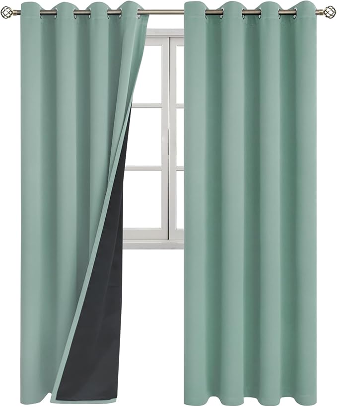 BGment Frosty Green Blackout Curtains 95 Inches Long 2 Panels Set for Living Room, Thermal Insulated 100% Light Blocking Curtains & Drapes, Grommet Soundproof Curtains for Bedroom Window, Each 52 Wide