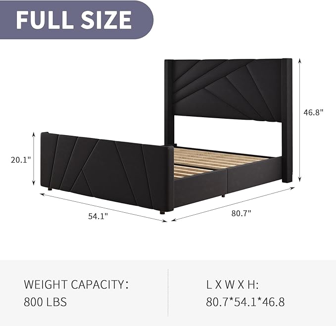 BarnFurin Full Size Upholstered BedFrame, Velvet Platform Bedwith Geometric TuftedHeadboard& Footboard, Wingback Design, attress Foundation with Wooden Slats, No Box Spring,Needed NoiseFree.Black