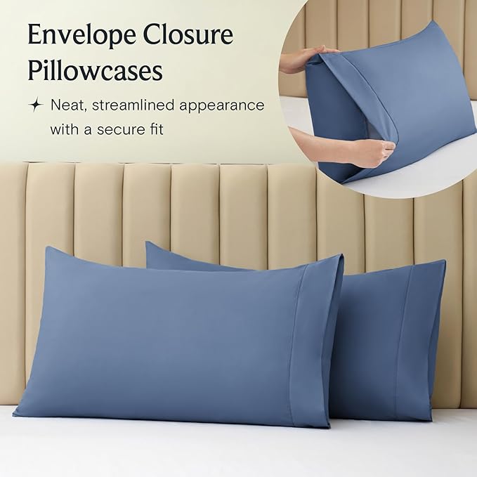 LuxClub 4 PC King Sheet Set, Deep Pockets Wrinkle Free Cooling Bed Sheets Hotel Bedding for Women, Men, Includes 1 Fitted Sheet, 1 Flat Sheet and 2 Pillowcases-Soft Oxford