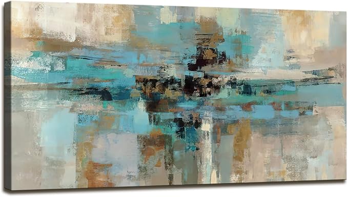 DZL Art A74750 Canvas Prints Abstract Wall Art Print Paintings Blue and Brown Stretched Canvas Wooden Framed for living Room Bedroom and Office Home Decor Artwork