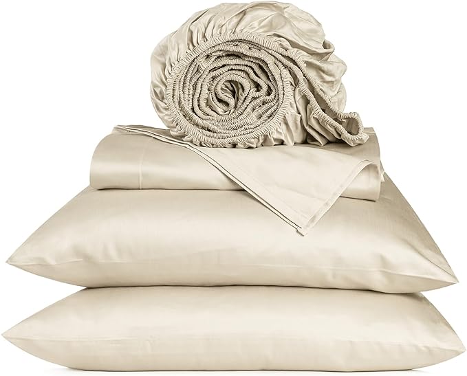 URBANHUT 800 Thread Count 100% Cotton Full Size Sheets, Luxury 4 Piece Full Bedsheets, Hotel Sheets Sateen Finish - Better Than Egyptian, 16" Elasticized Deep Pocket - Ivory