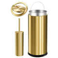 Maxdot 2 Pcs 8 Gallon/30 L Gold Lidded Trash Can and Toilet Brush Set, Garbage Bin with Flip Lid Commercial Compact Waste Basket for Bathroom Bedroom Office Shopping Centers, Elevator Doors, Hotels