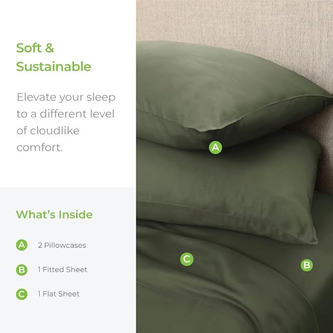 Cariloha Aloha Soft 4-Piece Sheet Set | Coastal Pine | Split King | Made from 100% Viscose derived from Bamboo | Introductory Sheet Line