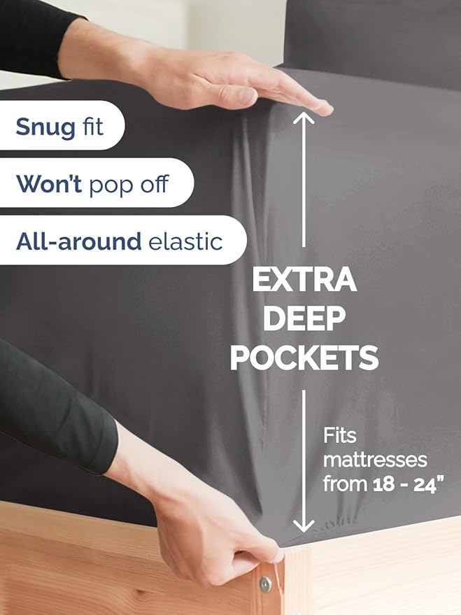 Extra Deep Twin Sheet Set - 4 Piece Breathable and Cooling Sheets - Hotel Luxury Bed Sheets Set - Easy & Secure Fit - Soft, Wrinkle Free and Comfy Sheets Set - Grey Sheet Set with Extra Deep Pockets