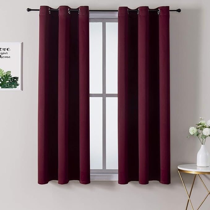 ChrisDowa Grommet Blackout Curtains for Bedroom and Living Room - 2 Panels Set Thermal Insulated Room Darkening Curtains (Burgundy Red, 38W x 45L)