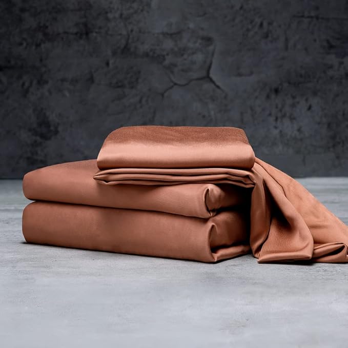 LUXOME Luxury Sheet Set | 100% Rayon (Viscose) from Bamboo | California King - Terracotta | Deep Pockets | 4-Piece Set (Fitted, Flat, 2 Pillowcases)