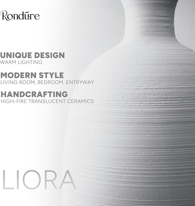 RONDURE 10.4" Modern Ceramic Table Lamp, Fully Dimmable Modern Bedside Lamps for Bedroom, Living Room and Nightstand, White Translucent Ceramic Shade, Warm Ambient Lighting, Corded, Bulb Included