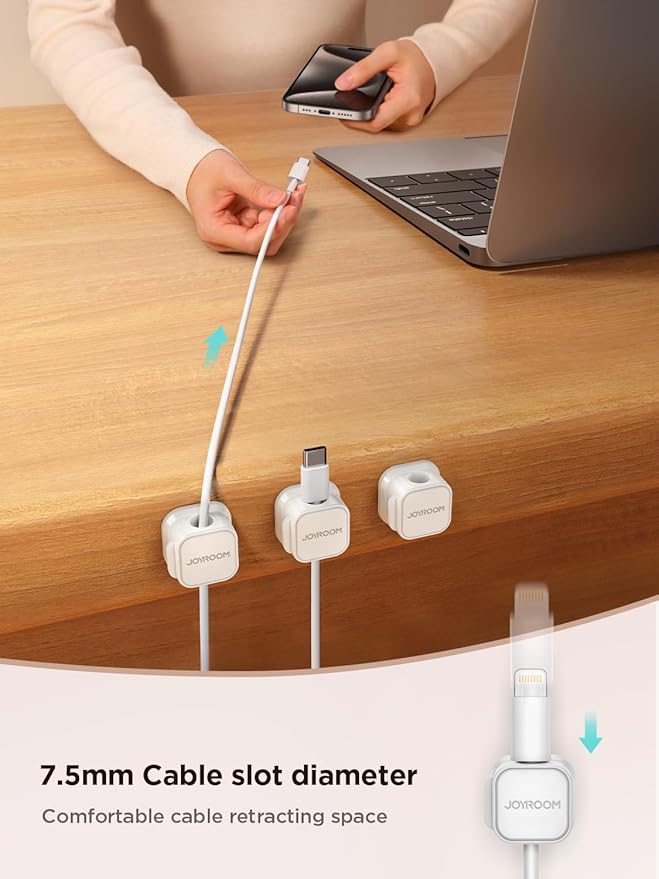 6 Pack Magnetic Cord Holder, Cord Organizer Cable Clip for Desk Management, JOYROOM Smooth Adjustable Cable Clip, Wire Holder Keeper Organizer for Home Office Desk Phone Car Wall Desktop Nightstand