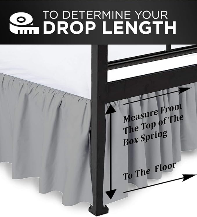 Ruffled Bed Skirt with Split Corners, Light Grey, Queen 16 Inch Drop Bedskirt, Hotel Quality Brushed Microfiber Wrinkle Free Dust Ruffle Bed Skirt Queen Size