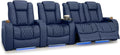 Seatcraft Diamante Zero-Gravity CoolZero Italian Leather Home Theater Seating, Power Headrest, Power Recline, Row of 4 Right Loveseat, Navy Blue