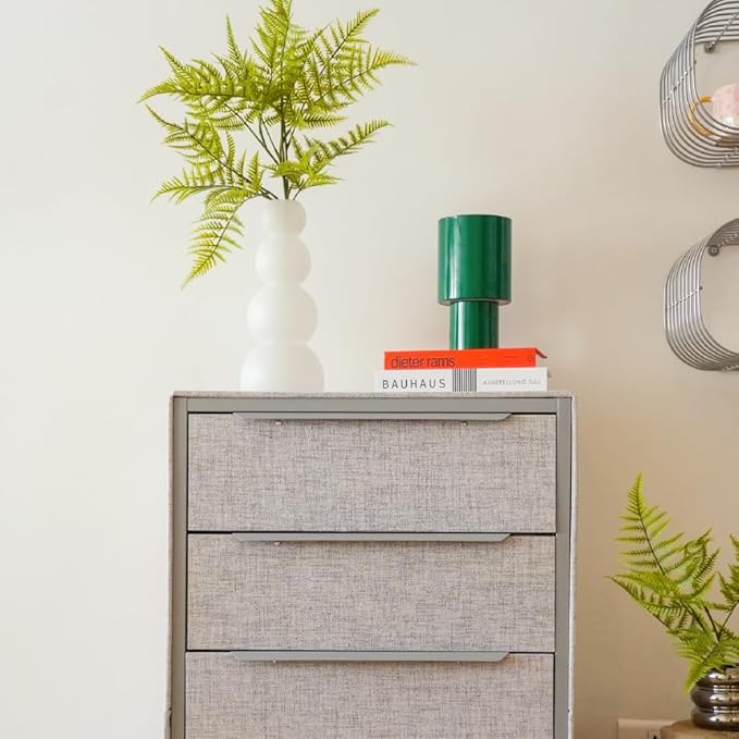 tinge Naima Premium Fabric Dresser - Strong Metal Frame, 5 Spacious Sag-Proof Drawers with Sleek Metal Handles - Premium & Durable Storage Solution for Your Home (Silver)