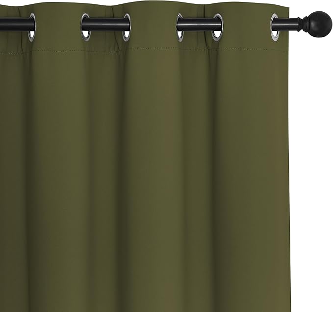 NICETOWN Blackout Room Darkening Window Curtain - Thermal Insulated Solid Grommet Blackout Patio Door Curtain/Drape for Living Room (Olive Green, 1 Panel, 52 by 95-inch)