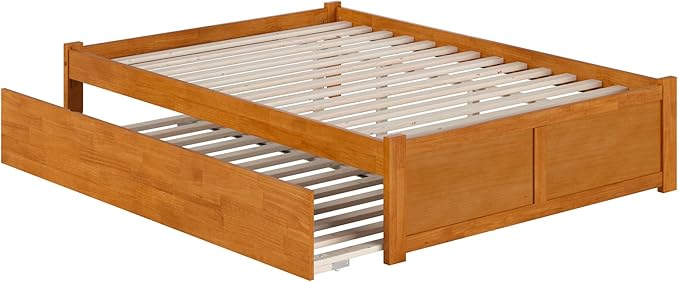 AFI Concord Full Solid Wood Platform Bed with Footboard & Twin Trundle in Light Toffee