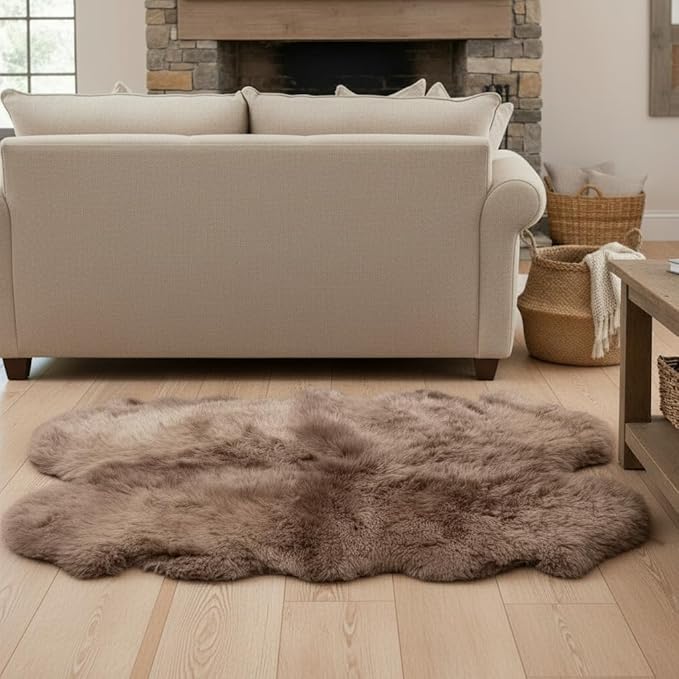 Premium Buff Tan Sheepskin Rug Genuine Quad 4x6ft Pelt Fluffy Fur Rug for Living Room