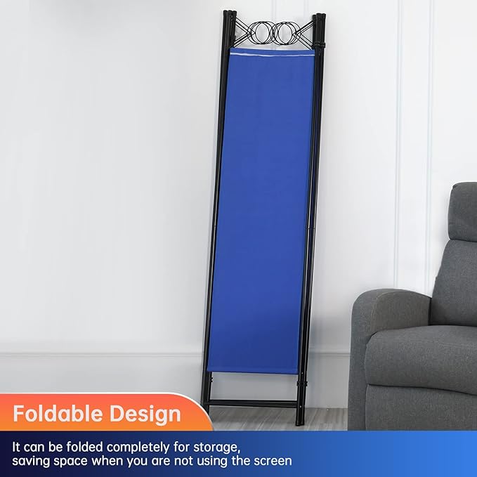 4 Panel Room Divider 6FT Steel Frame Screen Folding Privacy Divider Freestanding Partition for Home Office Bedroom (Blue)