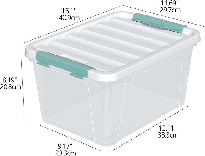 20 Quart Clear Storage Box, Set of 6 Plastic Latching Bins with Lids