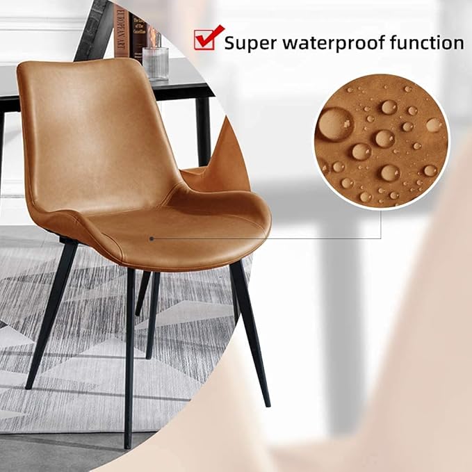 Dining Chairs Set of 4, Modern Kitchen & Dining Room Chairs, Upholstered Faux Leather Cushion Seat and Sturdy Metal Legs (4 Brown Chairs)