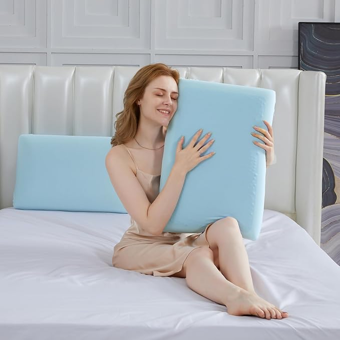 SAPHREAS Cooling Gel Memory Foam Pillow for Side, Back and Stomach Sleepers, Standard Size Cool Bed Pillow for Sleeping, Removable & Machine Washable, Blue