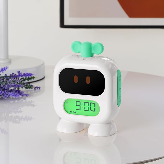 Kids Alarm Clock Ok to Wake with Green Light Red Light, Nap Timer, Robot Toddler Sleep Training Clock for Children (Blue)