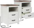 Puntogen White Night Stand Set of 2, Rustic End Table with Charging Station, Farmhouse Tall Nightstand for Bedroom, Drawer Dresser Bedside Table with Open Storage Shelf