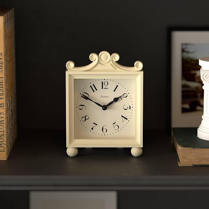 JONES CLOCKS® Parlour Mantel Clock | Classic Carriage Clock | Cream | Elegant Square Decorative case, Perfect for Mantel, Shelf, Table or Bedside
