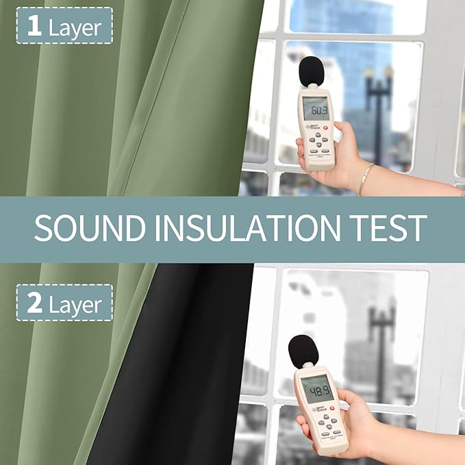 BGment Thermal Insulated 100% Blackout Curtains for Bedroom with Black Liner, Double Layer Full Room Darkening Noise Reducing Grommet Curtain (52 x 84 Inch, Grass Green, 2 Panels)