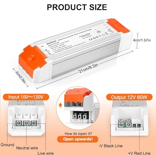 60W Dimmable LED Driver 12V DC Triac Constant Transformer, 120V AC to 12 Volt DC Lighting Low Voltage Power Supply, LED Light Transformer for Kitchens, Cabinets, Bedrooms 2 Pack