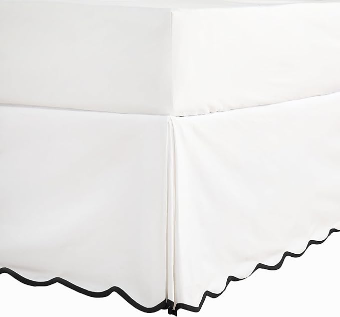 HIG Off-White Chic Full Bed Skirt - Easy Fit Scallop Edge Pleated Bedskirts, 14 Inch Drop Anti-Slip Dust Ruffle, Thick Fabric for Enhanced Privacy, Pre-Washed for Long-Lasting Use(N60022)