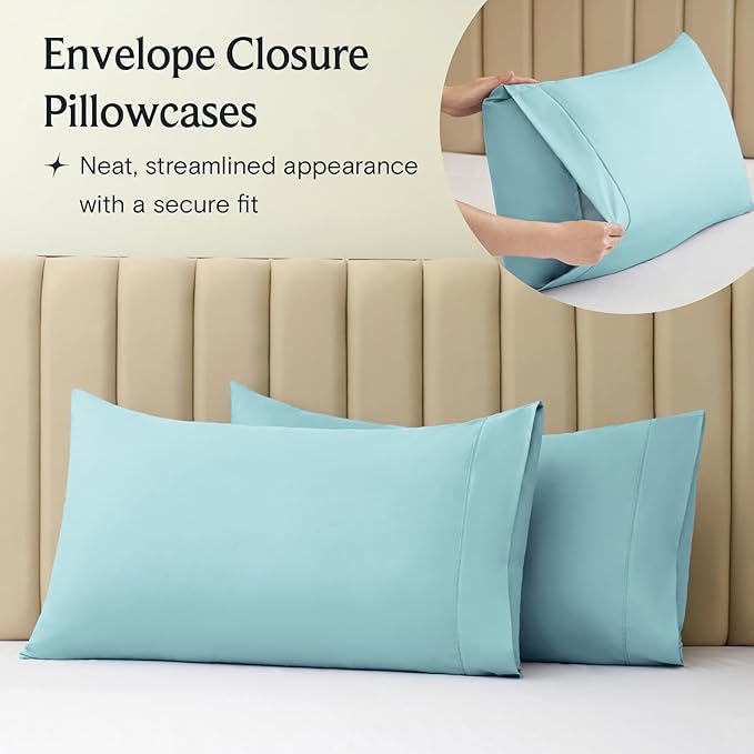 LuxClub 3 PC Twin XL Sheet Set, Deep Pockets Wrinkle Free Cooling Bed Sheets Hotel Bedding for Women, Men, Kids & Teens, Includes 1 Fitted Sheet, 1 Flat Sheet and 1 Pillowcase-Silky Soft Aqua